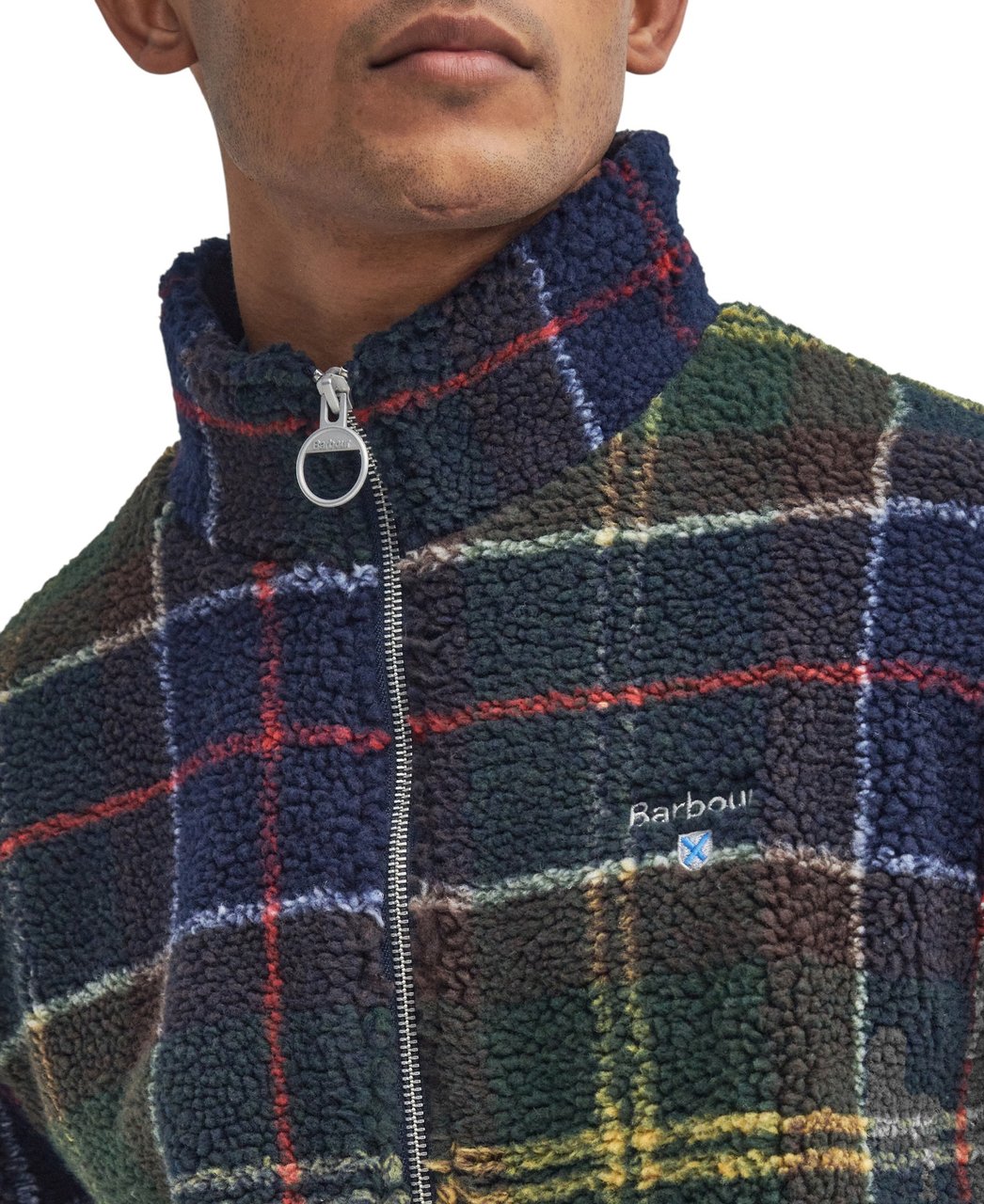 Barbour Blouson polair bouclette tartan vert bleu Fleece Barbour Homme MFL0187 TN11 Divers