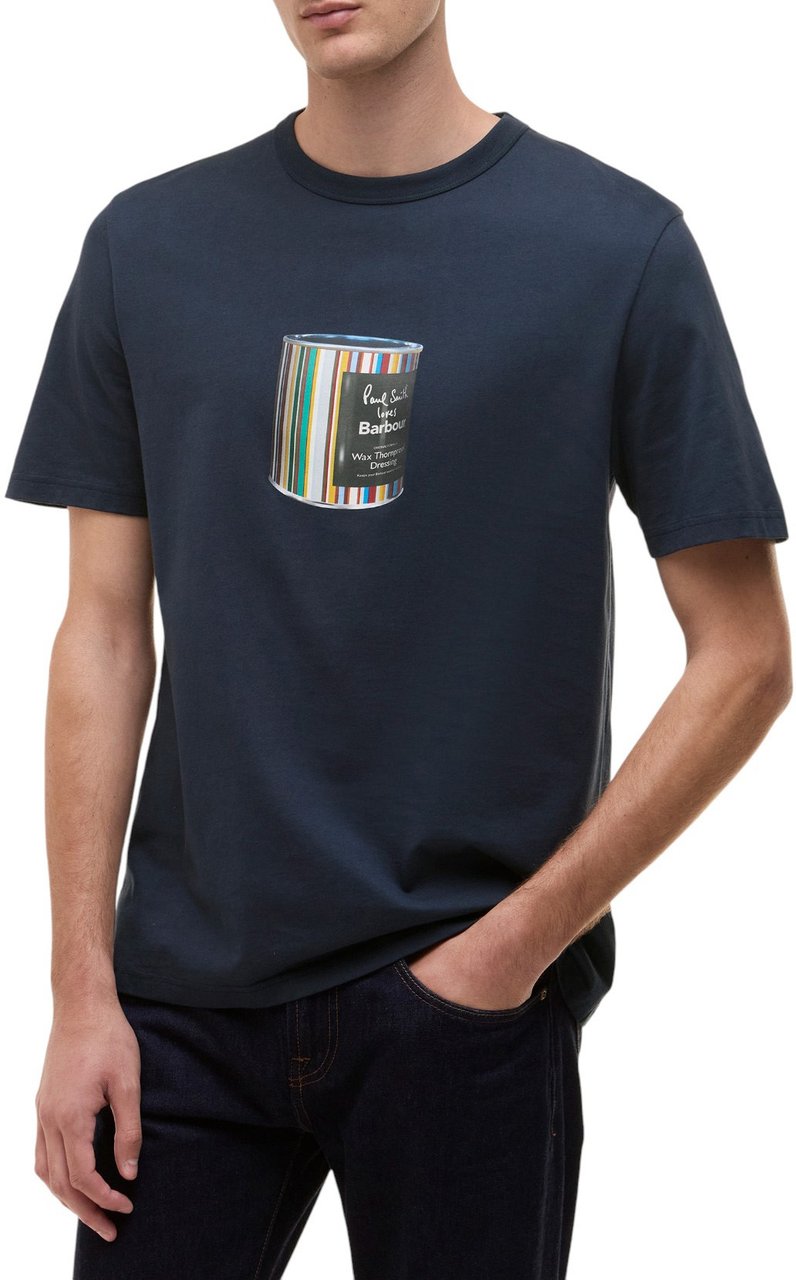 Barbour T-shirt bleu print Pot cire baya Barbour by Paul Smith Homme femme MTS1526NY91 Blauw