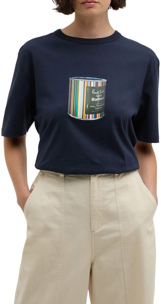 Barbour T-shirt bleu print Pot cire baya Barbour by Paul Smith Homme femme MTS1526NY91 Blauw