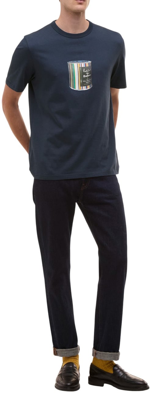 Barbour T-shirt bleu print Pot cire baya Barbour by Paul Smith Homme femme MTS1526NY91 Blauw