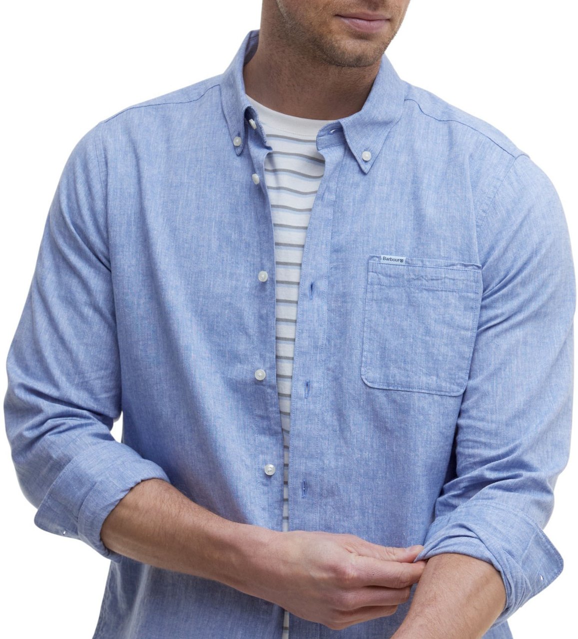 Barbour Chemise chambray bleu Barbour Homme MSH5090 BL33 Blauw