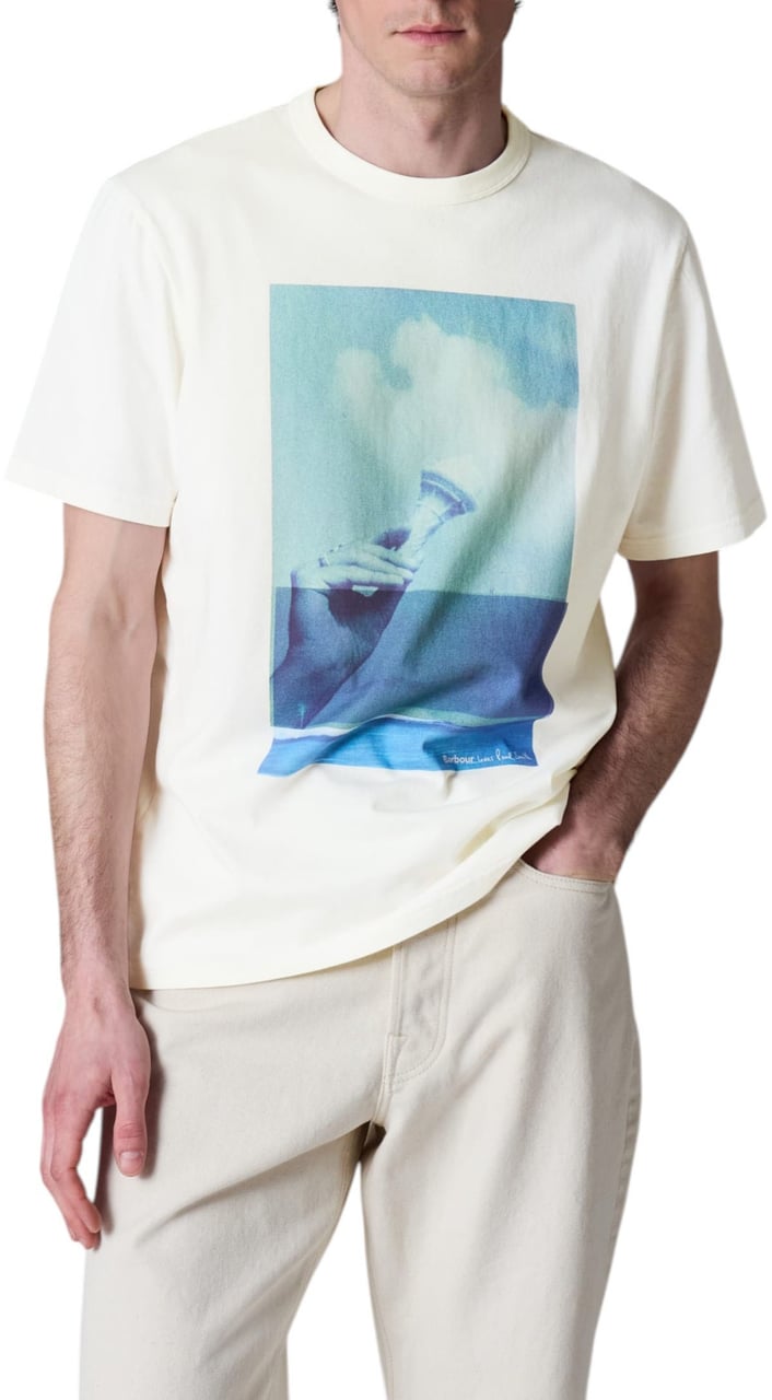 Barbour T-shirt blanc print glace bleue Paul Smith Loves Barbour homme MTS1613 WH32 Wit