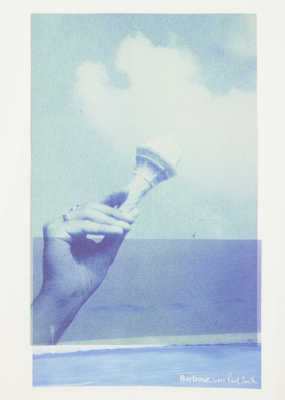 Barbour T-shirt blanc print glace bleue Paul Smith Loves Barbour homme MTS1613 WH32 Wit