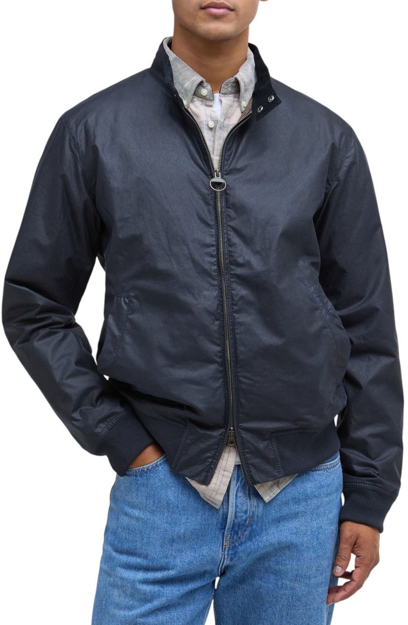 Barbour Blouson court Royston wax Navy col velours cognac Barbour Homme MWX1350 NY51 Blauw