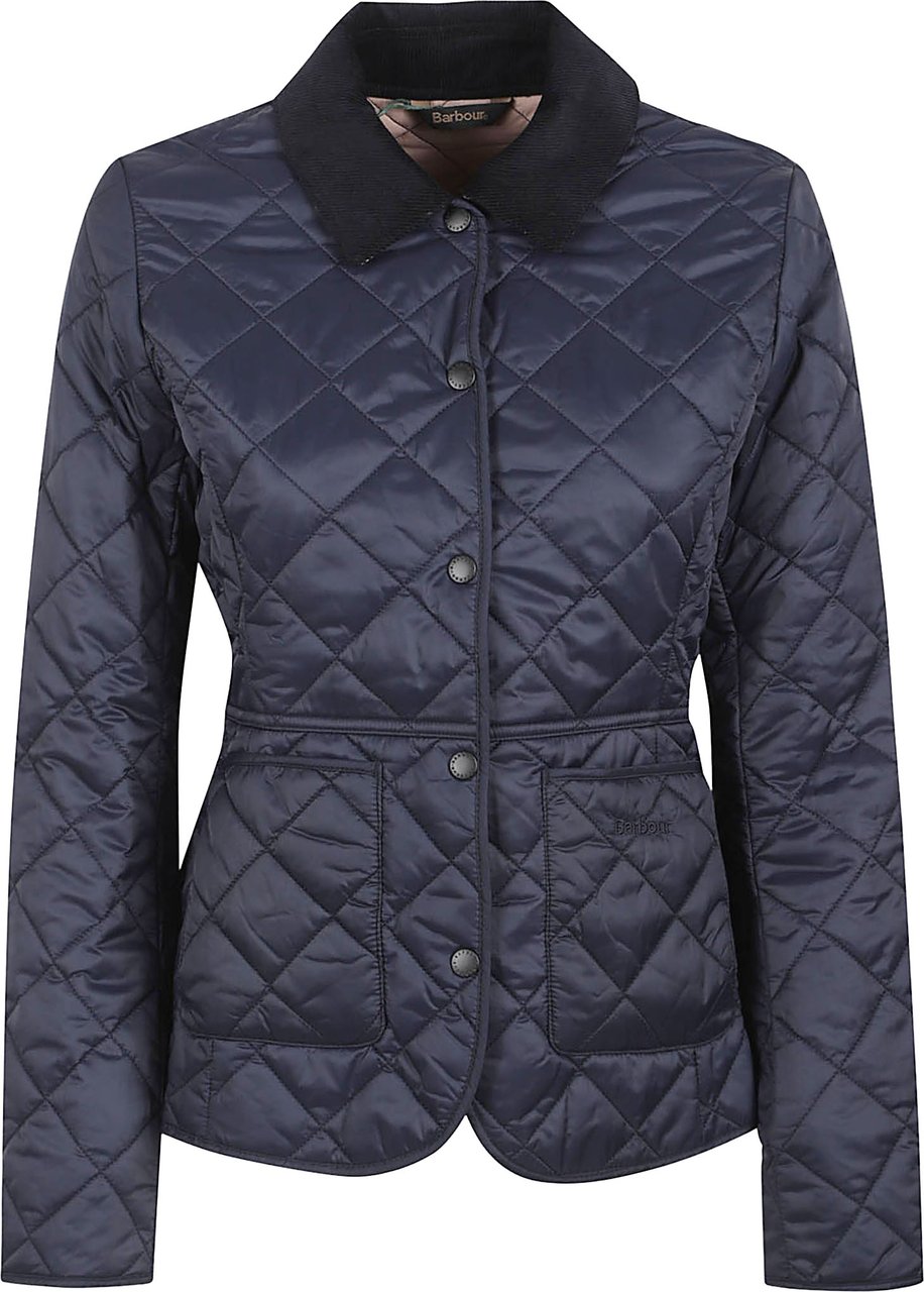 Barbour Quilted Jacket with Corduroy Collar and Fitted Silhouette Zwart