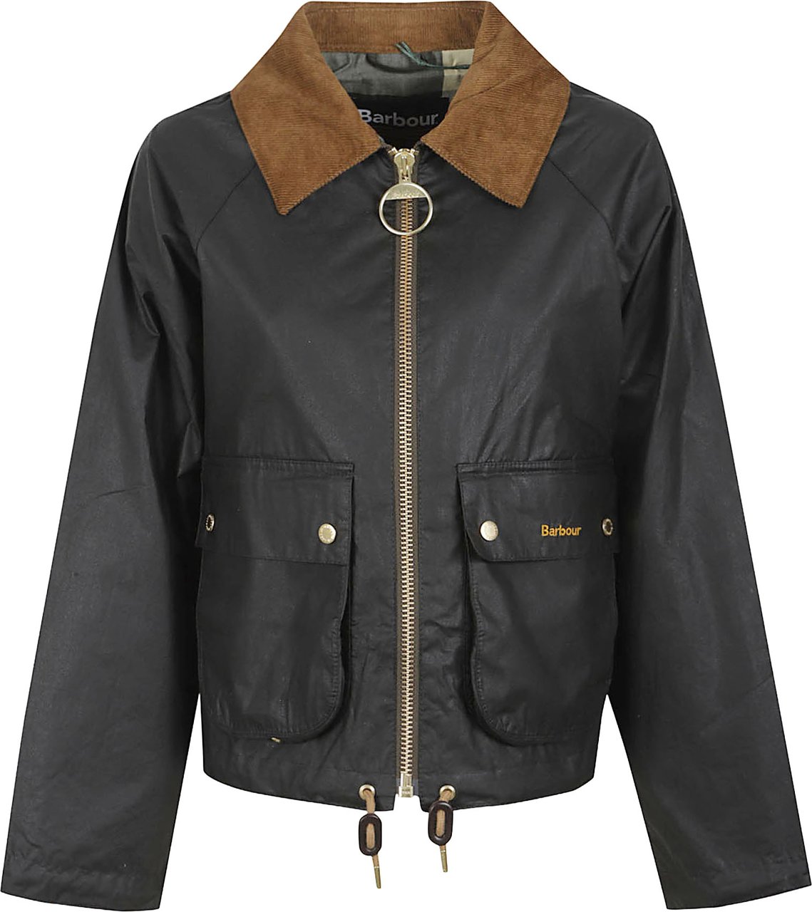 Barbour Cropped Waxed Cotton Jacket with Tartan Lining Zwart
