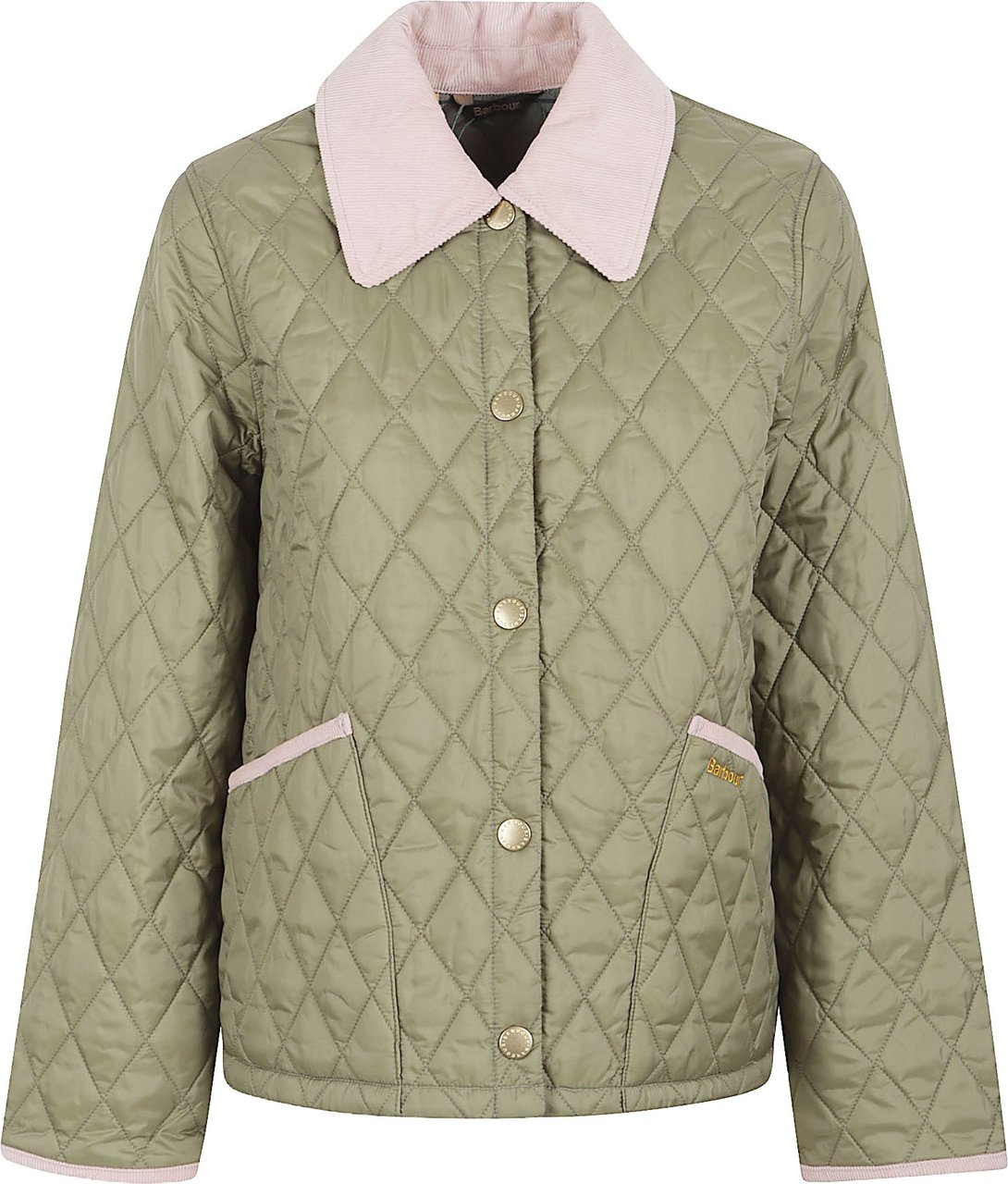 Barbour Diamond-Quilted Cropped Jacket with Corduroy Accents Grijs
