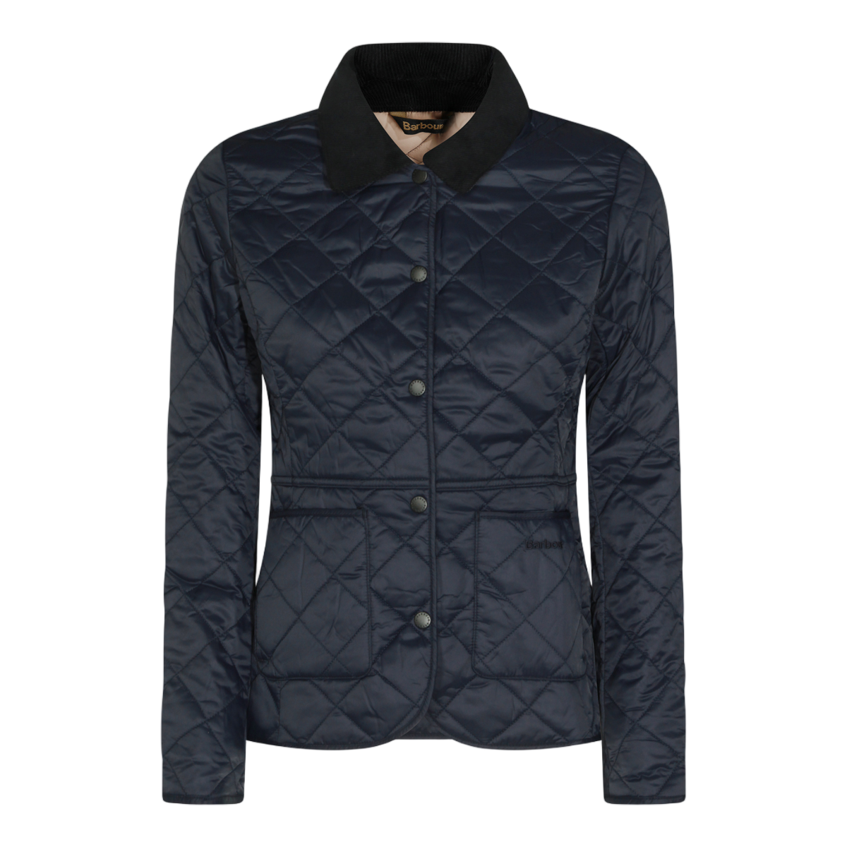 Barbour Quilted Diamond-Pattern Jacket With Corduroy Collar Zwart