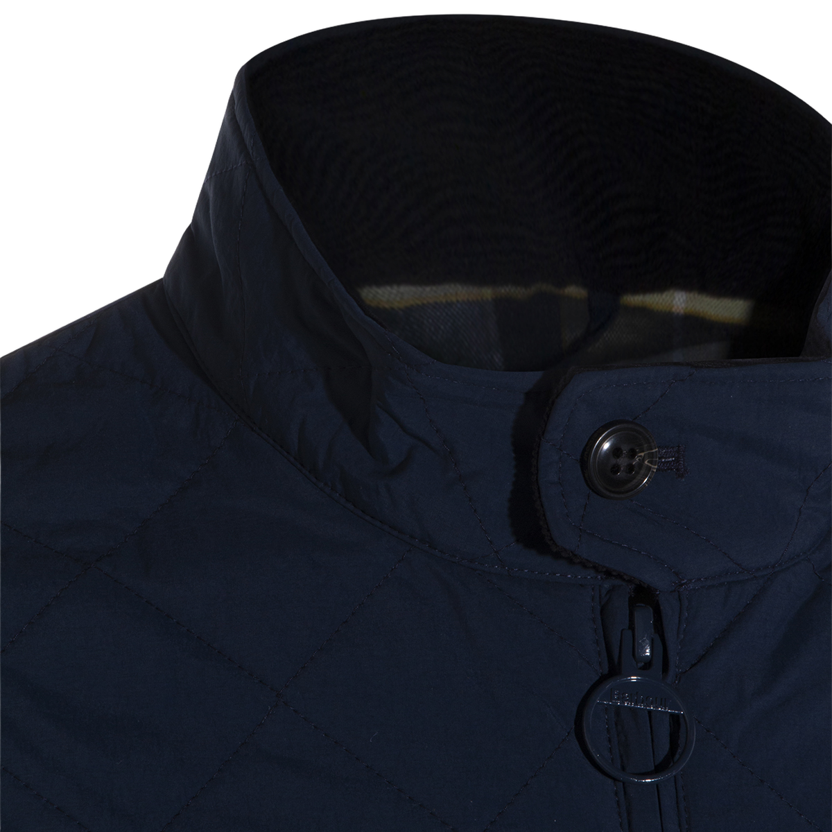 Barbour Quilted Blue Jacket With High Collar Blauw