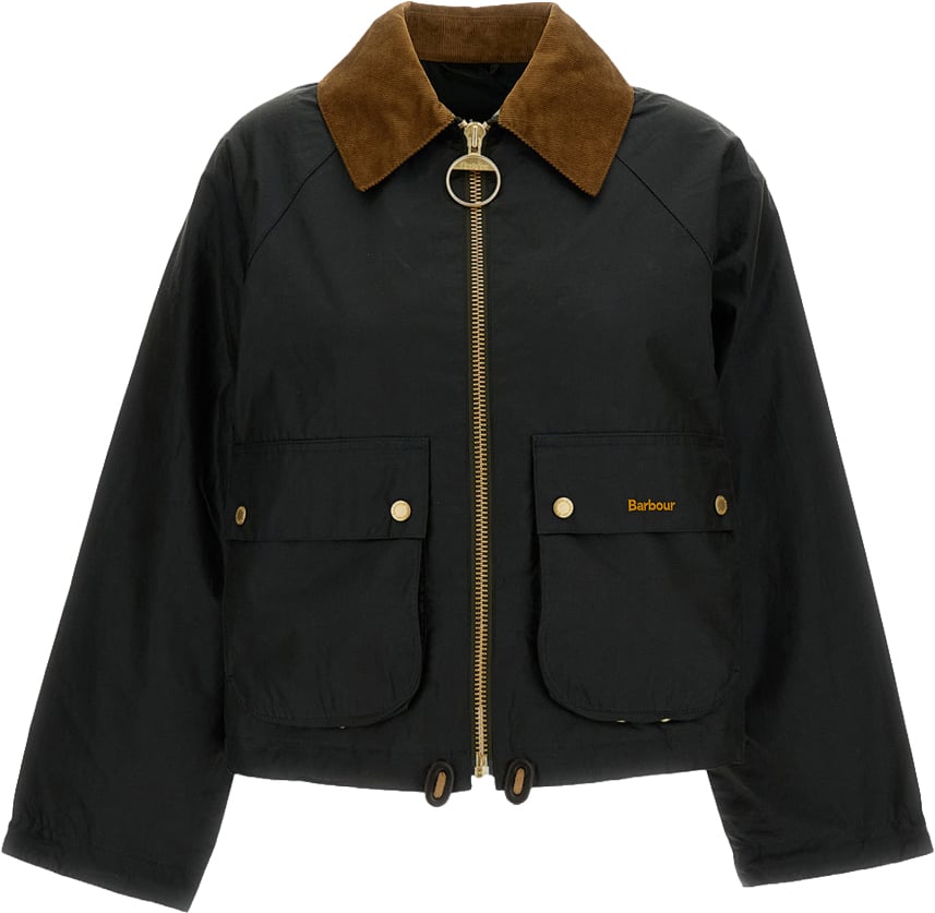 Barbour Waxed Cotton Jacket with Contrasting Corduroy Collar Zwart