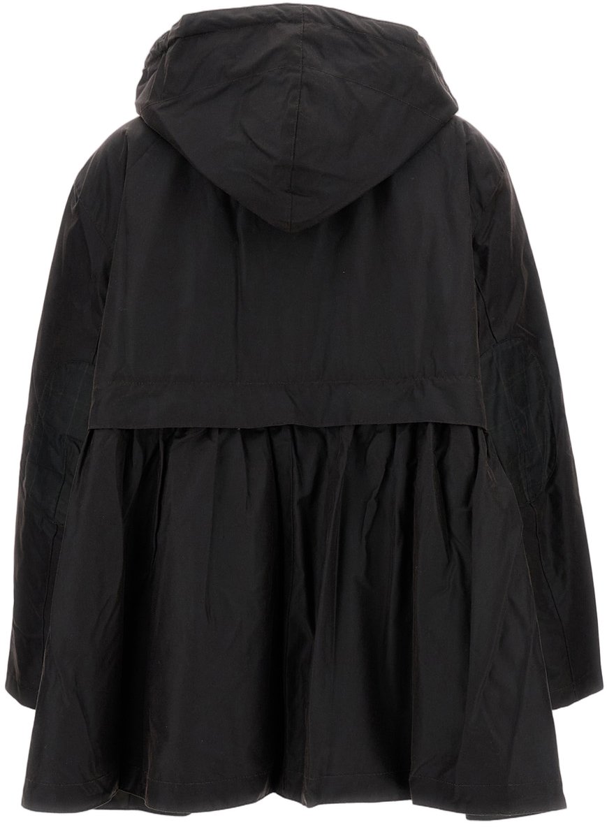 Barbour Waxed Black Jacket With Rouches Trim And Removable Hood Bruin