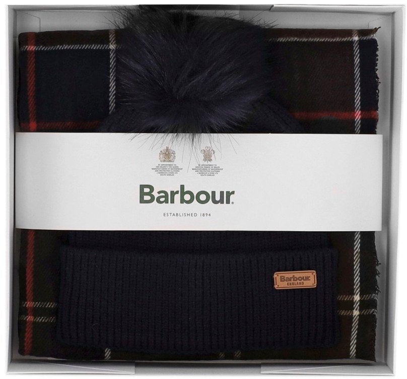 Barbour BARBOUR DOVER/HAILES TARTAN BEANIE+SCARF SET Blauw