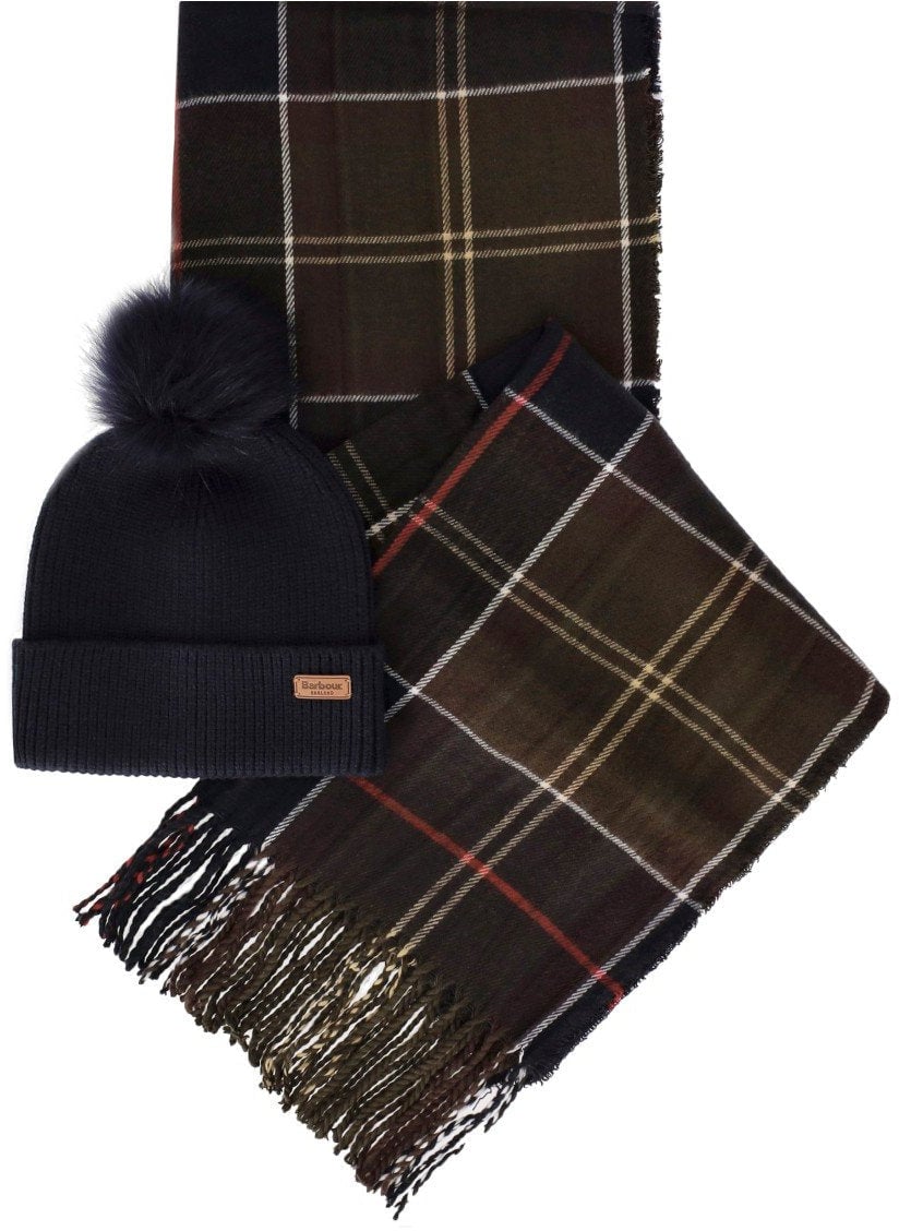Barbour BARBOUR DOVER/HAILES TARTAN BEANIE+SCARF SET Blauw
