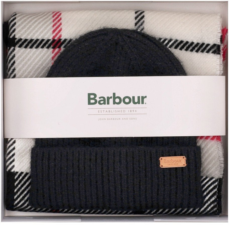 Barbour BARBOUR HOT PINK MONOCHROME PENDLE BEANIE + BLAIR SCARF SET Zwart
