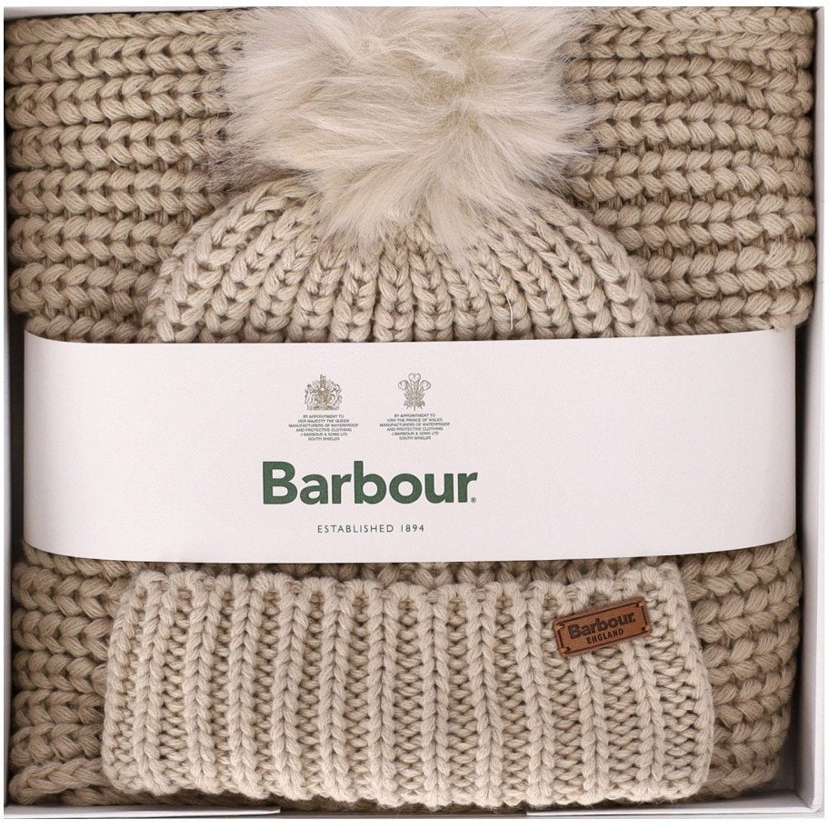 Barbour BARBOUR SALTBURN BEANIE + SCARF SET Beige