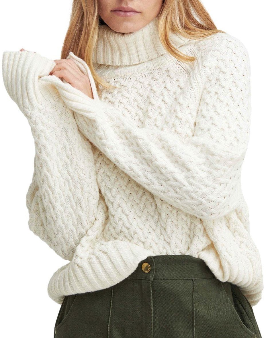 Barbour BARBOUR MALTON ECRU TURLENECK SWEATER Wit