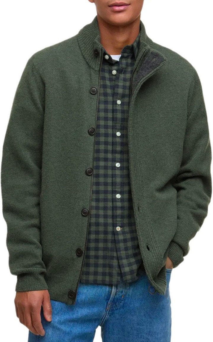 Barbour BARBOUR ESSENTIAL PATCH ZIP OLIVE CARDIGAN Groen