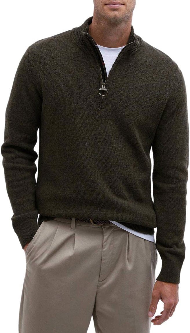 Barbour BARBOUR HOLDEN ZIP OLIVE SWEATER Groen