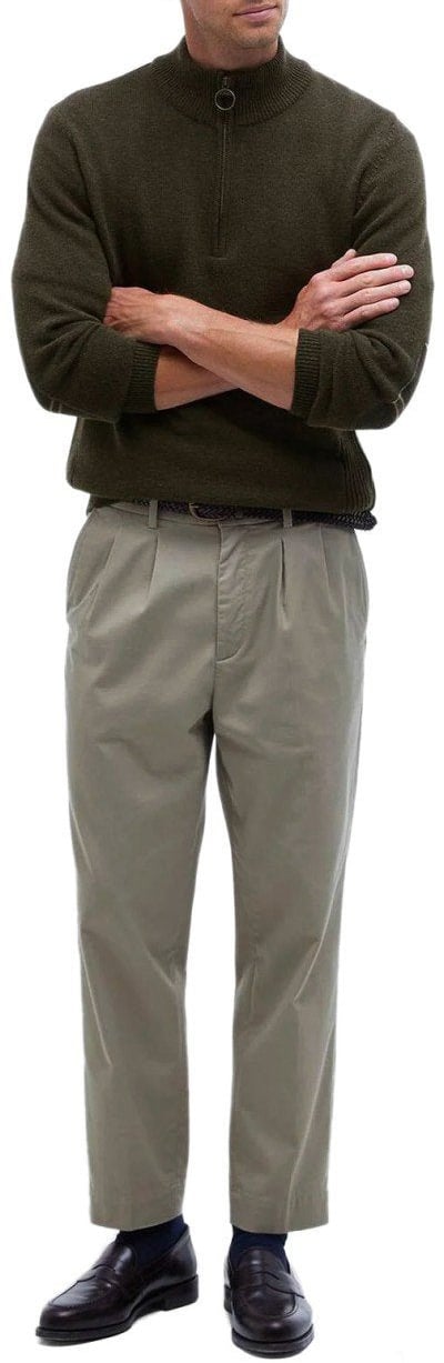 Barbour BARBOUR HOLDEN ZIP OLIVE SWEATER Groen