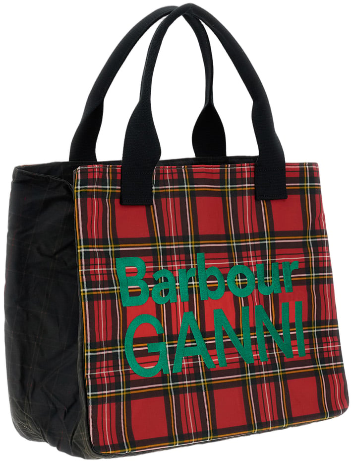 Barbour Tartan Pattern Tote Bag with Embroidered Logo and Internal Zip Pocket Rood