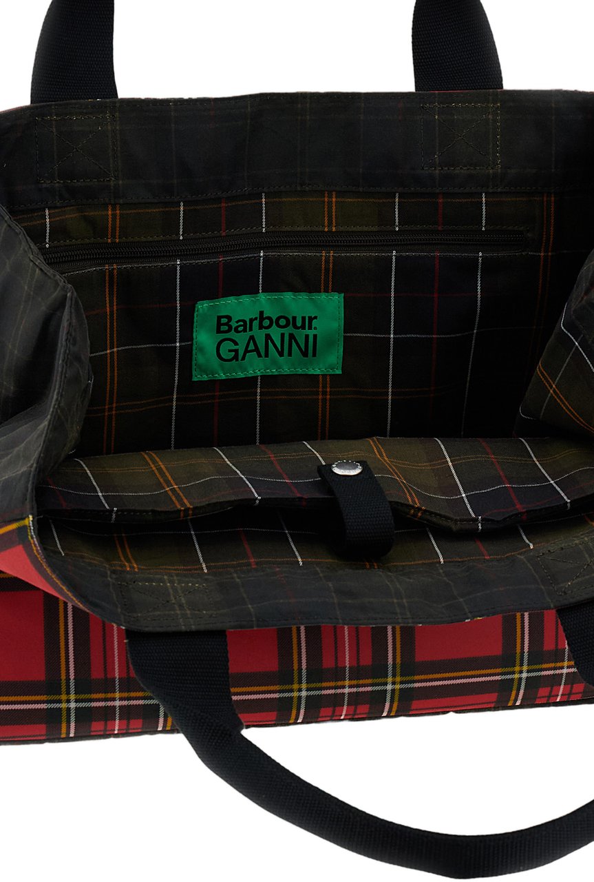 Barbour Tartan Pattern Tote Bag with Embroidered Logo and Internal Zip Pocket Rood