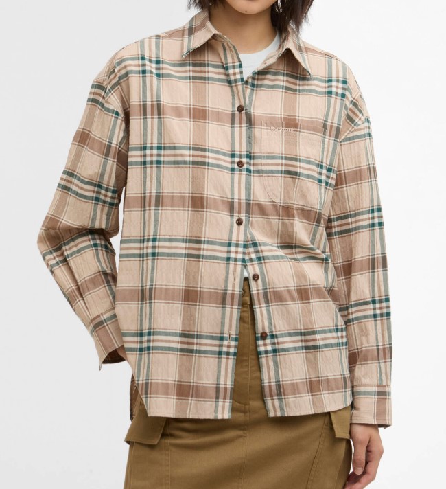 Barbour Tartan Pattern Shirt With Curved Hem And Chest Pocket Neutraal