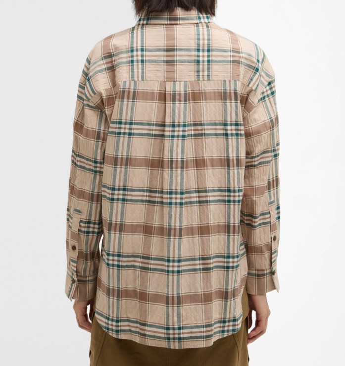 Barbour Tartan Pattern Shirt With Curved Hem And Chest Pocket Neutraal