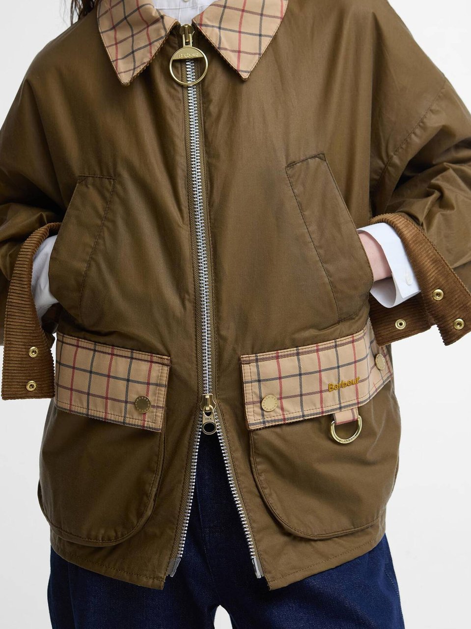 Barbour Launton Boxy Cropped Checked Jacket Zwart
