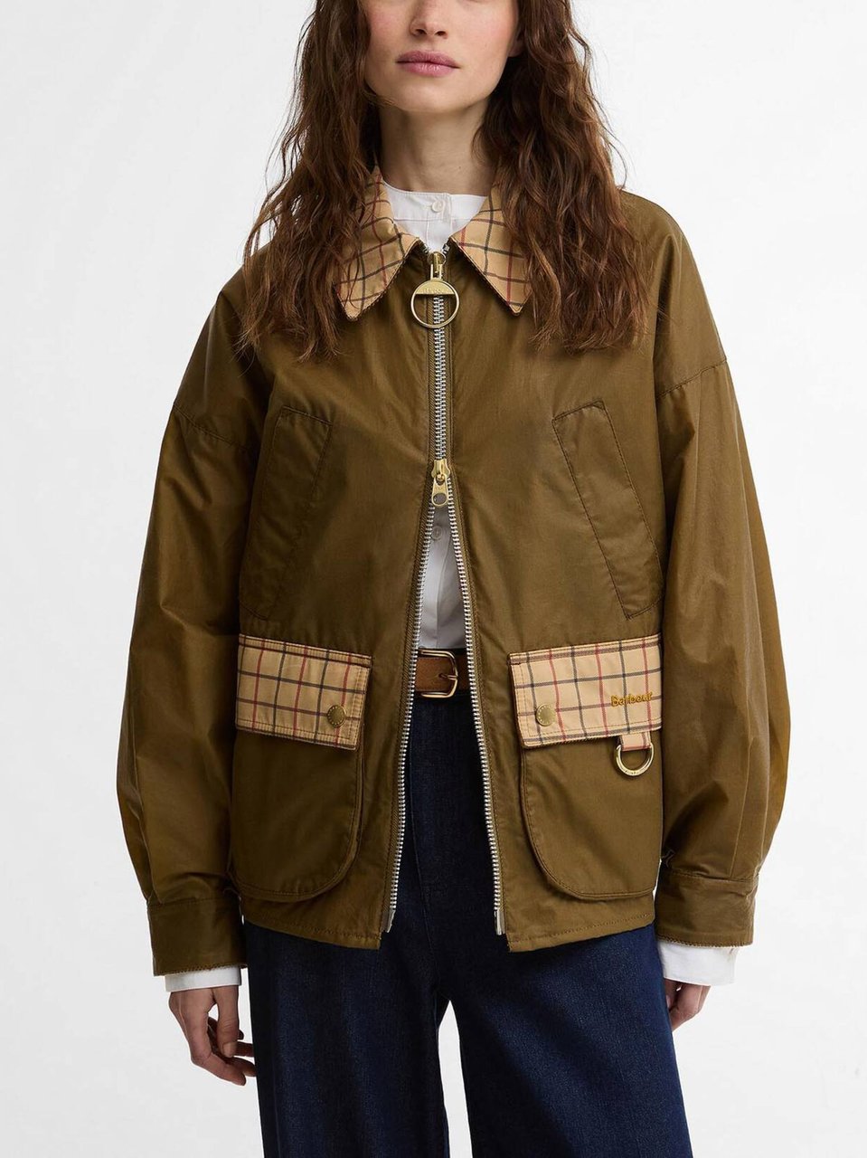 Barbour Launton Boxy Cropped Checked Jacket Zwart
