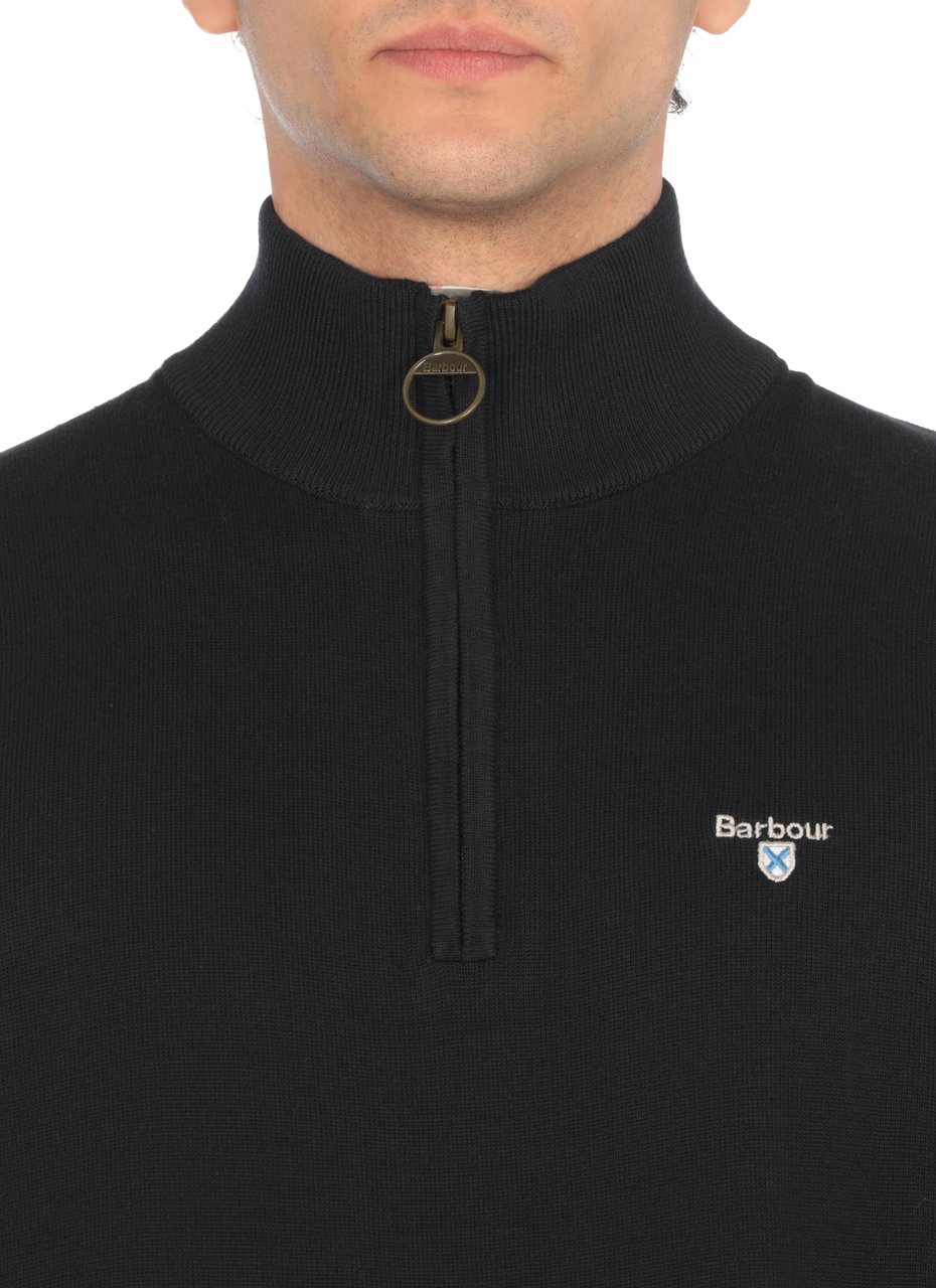 Barbour Blue Cotton Zip Round-Neck Shirt Zwart