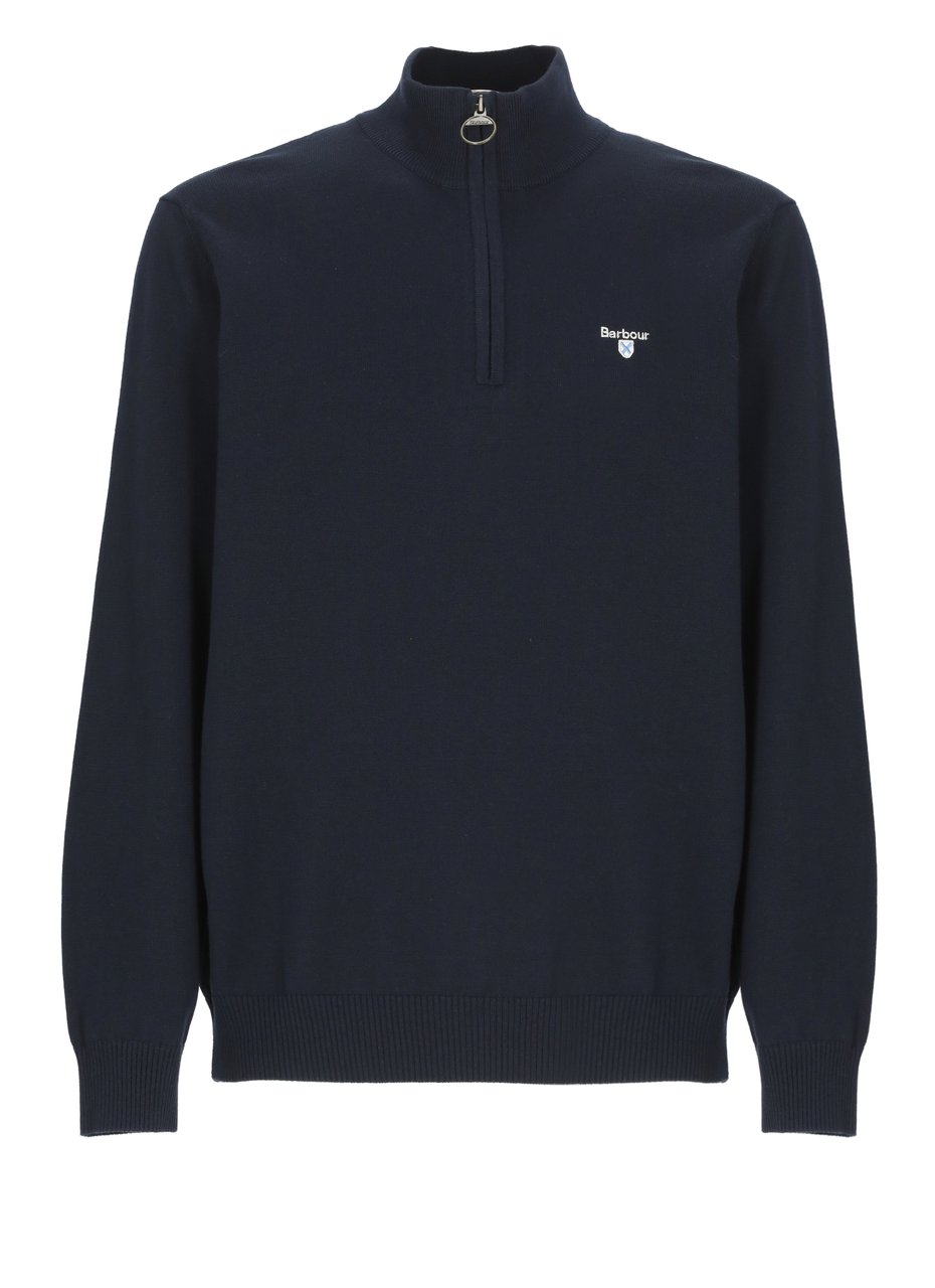 Barbour Blue Cotton Zip Round-Neck Shirt Zwart