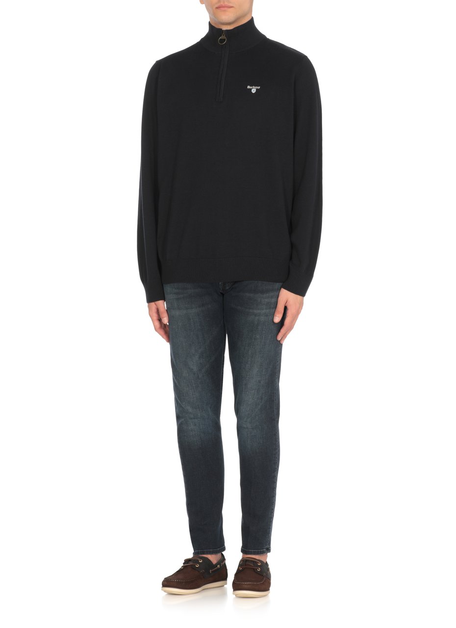 Barbour Blue Cotton Zip Round-Neck Shirt Zwart