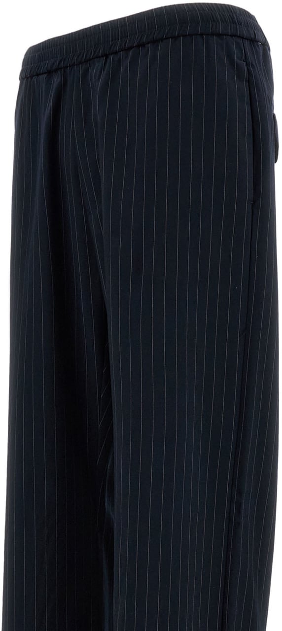 Barena Pinstriped Virgin Wool Trousers With Elasticated Waist And Relaxed Fit Blauw