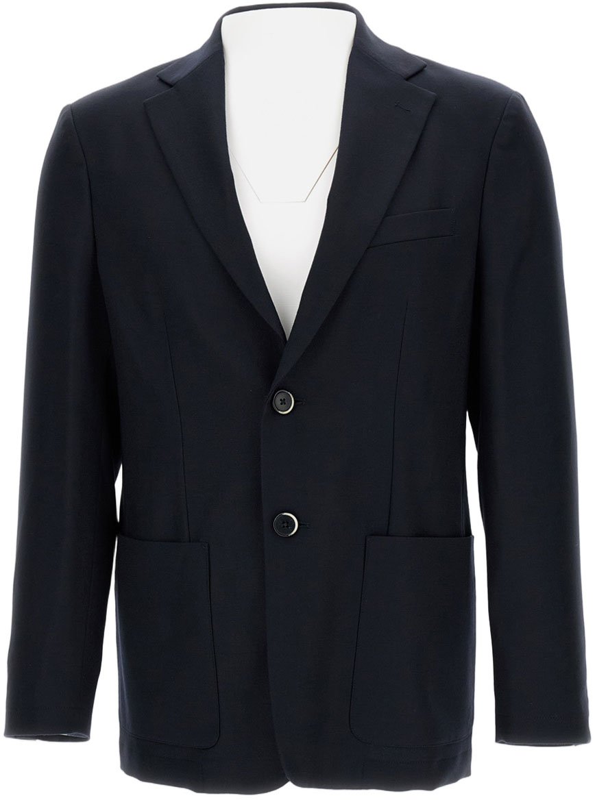 Barena Tailored Wool Blend Barena Jacket with Classic Notch Lapel Blauw