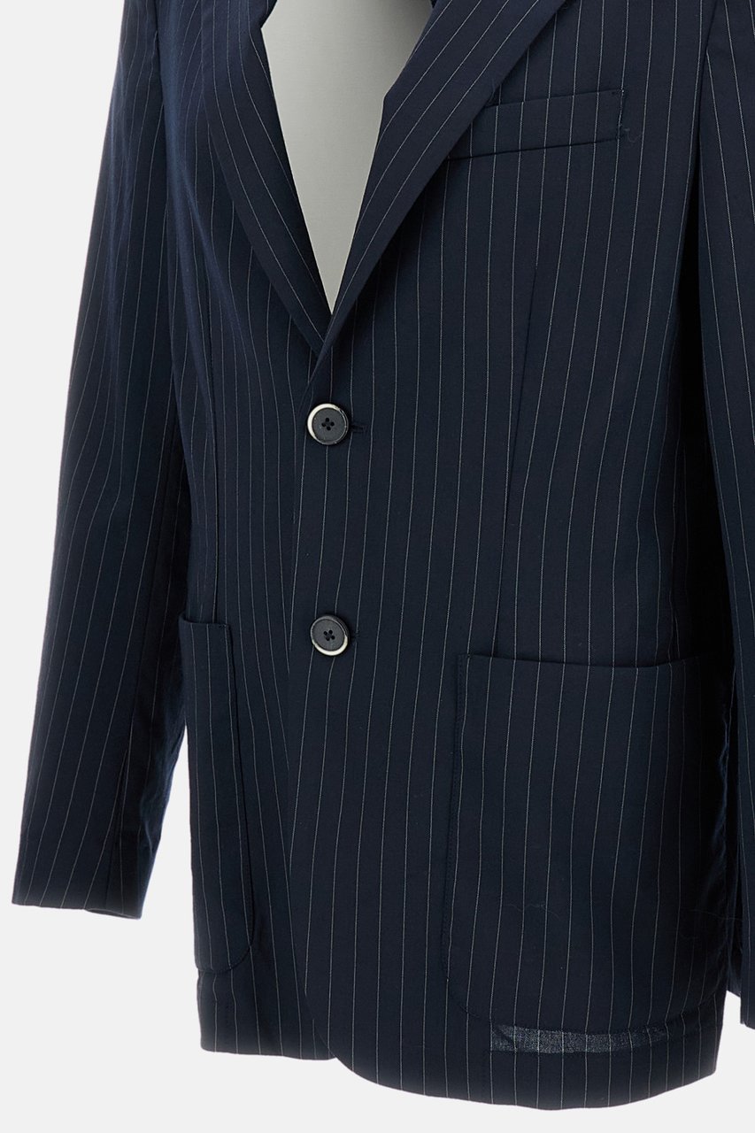 Barena Pinstripe Wool Blend Single-Breasted Jacket with Patch Pockets Blauw