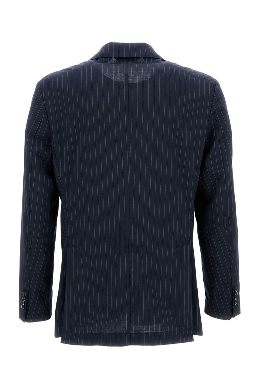 Barena Pinstripe Wool Blend Single-Breasted Jacket with Patch Pockets Blauw