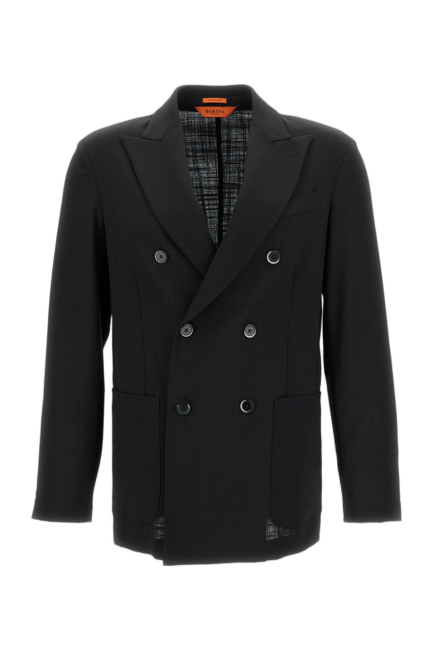 Barena Double-Breasted Wool Jacket with Notched Lapel Zwart