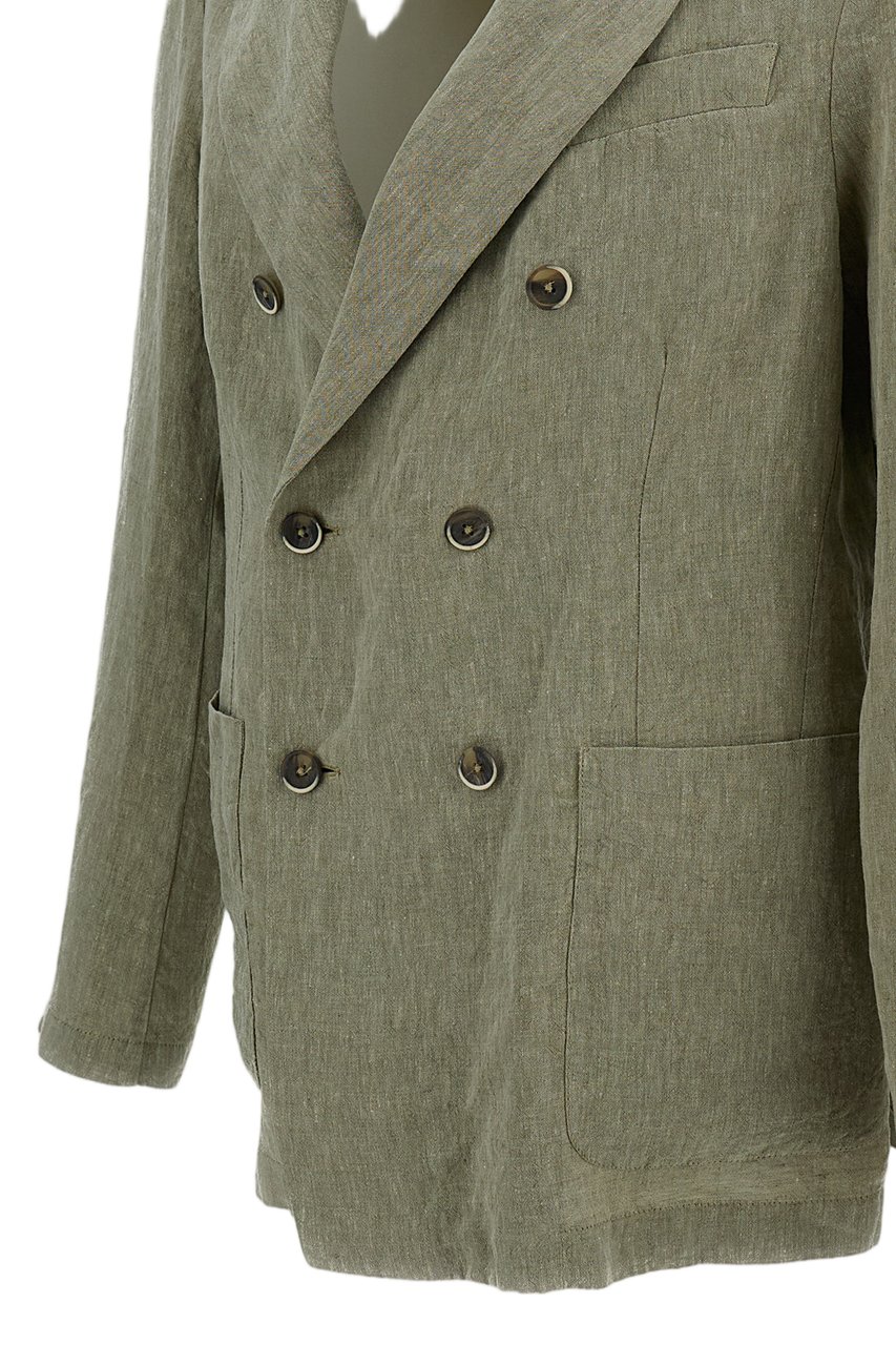 Barena Double-Breasted Linen SIROCO Jacket with Notch Lapels Groen