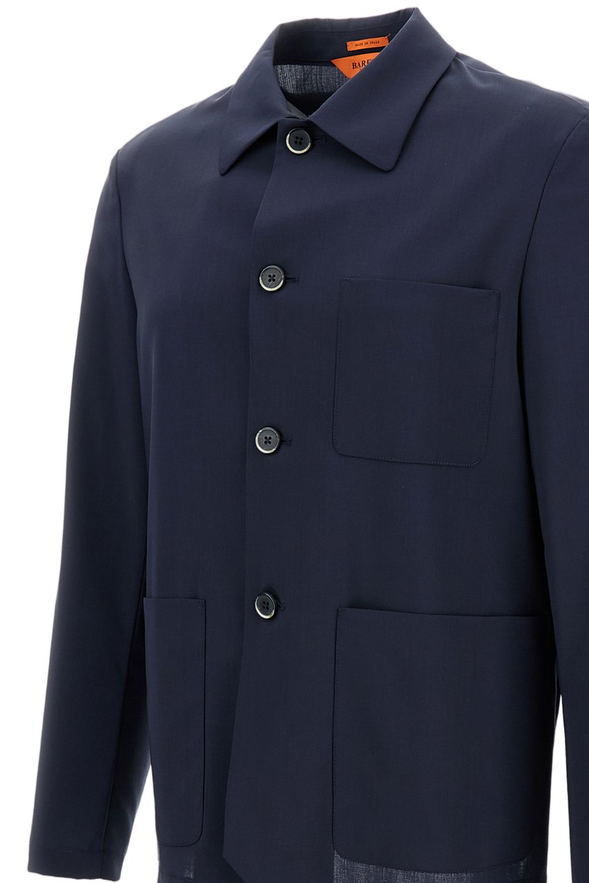 Barena Blue Visal Wool Overshirt Blauw