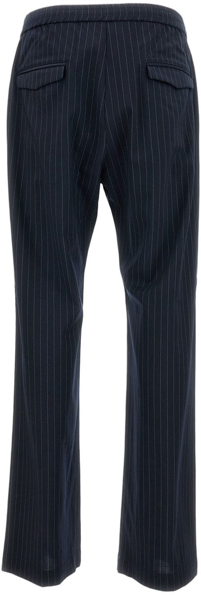Barena Pinstriped Virgin Wool Trousers With Elasticated Waist And Relaxed Fit Blauw