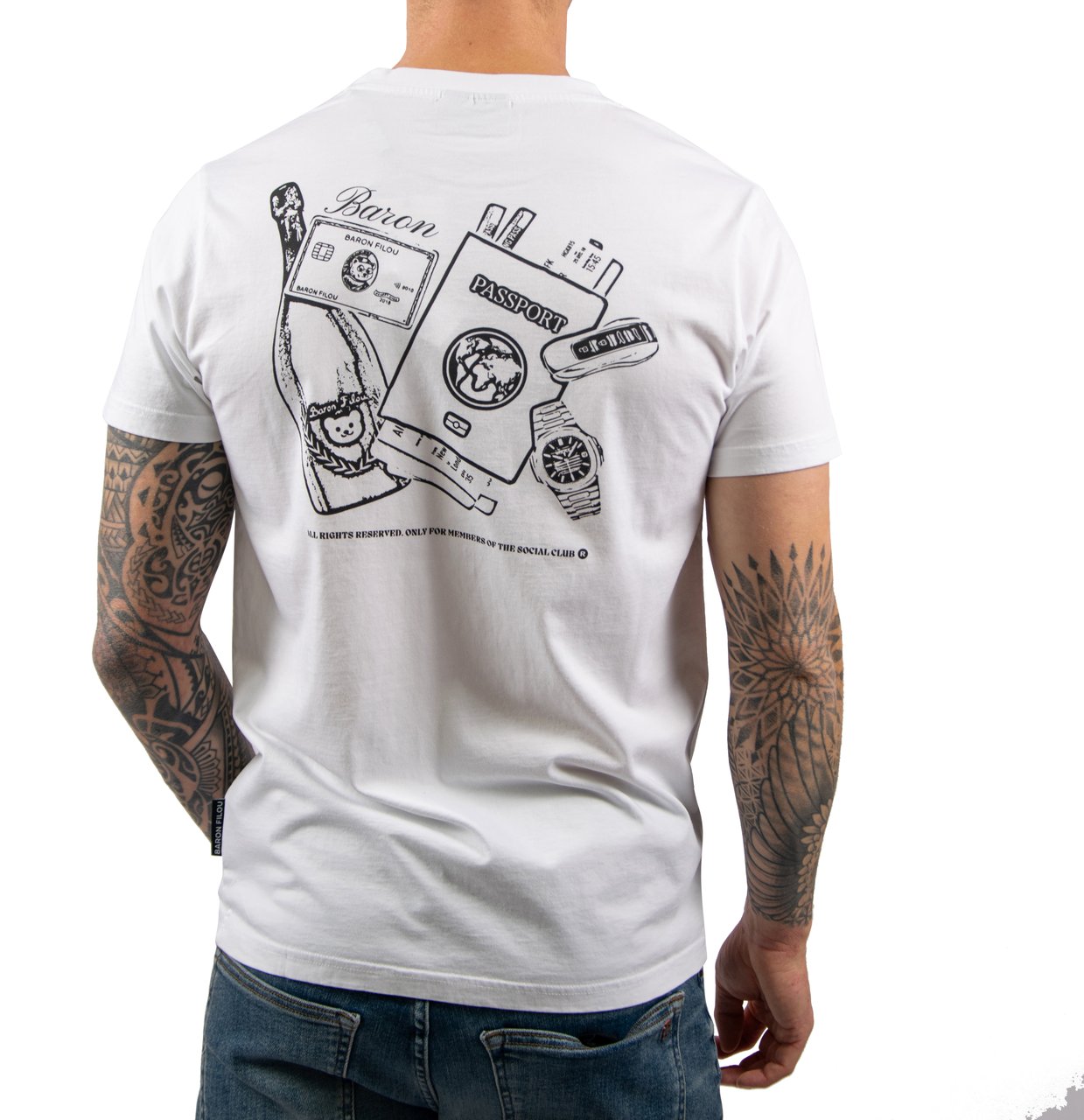 Baron Filou Baron Filou Clii The millionaire Backprint Sketch T-Shirt Wit