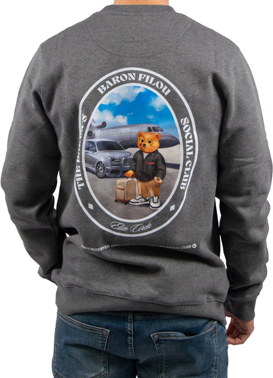 Baron Filou Baron Filou Cli Pullover Oval Backprint The Jetset Traveler Grijs