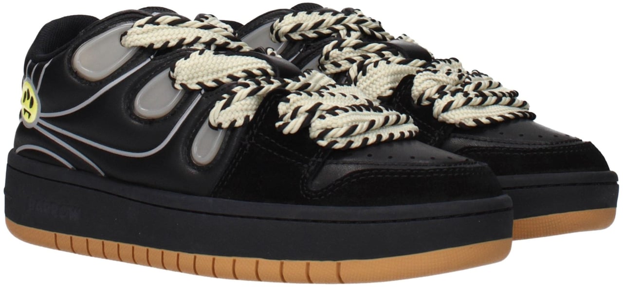 Barrow Black Leather Low Top Sneakers Zwart