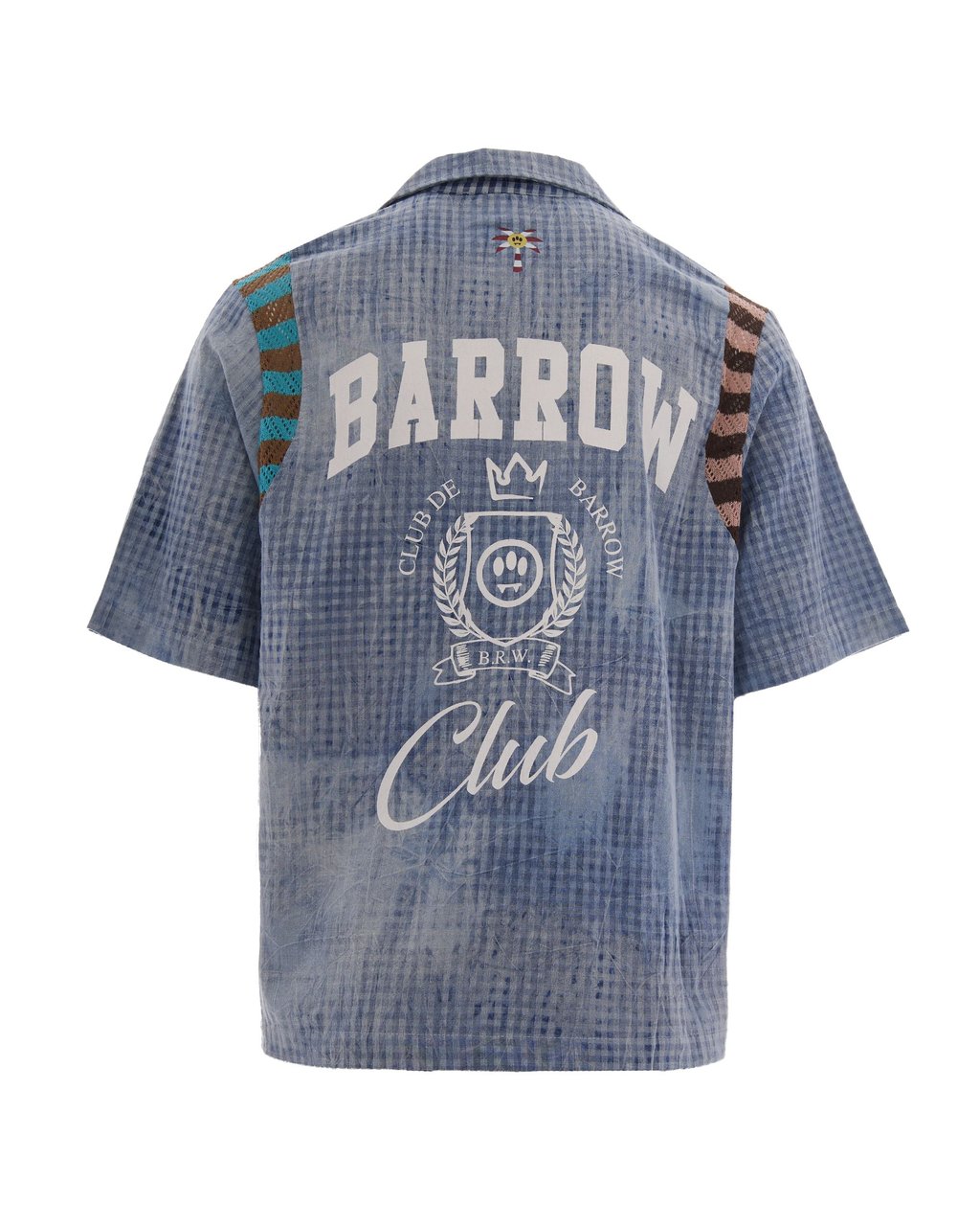Barrow Bowling Collar Shirt with Micro-Checkered Pattern Blauw