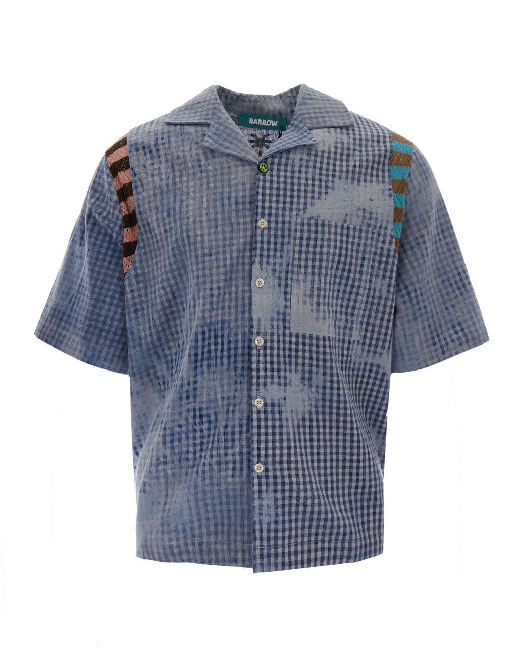 Barrow Bowling Collar Shirt with Micro-Checkered Pattern Blauw