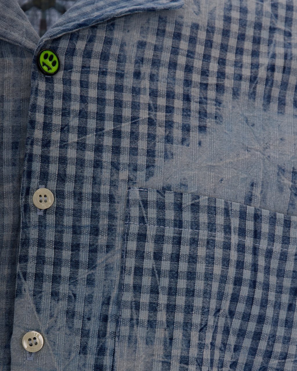 Barrow Bowling Collar Shirt with Micro-Checkered Pattern Blauw