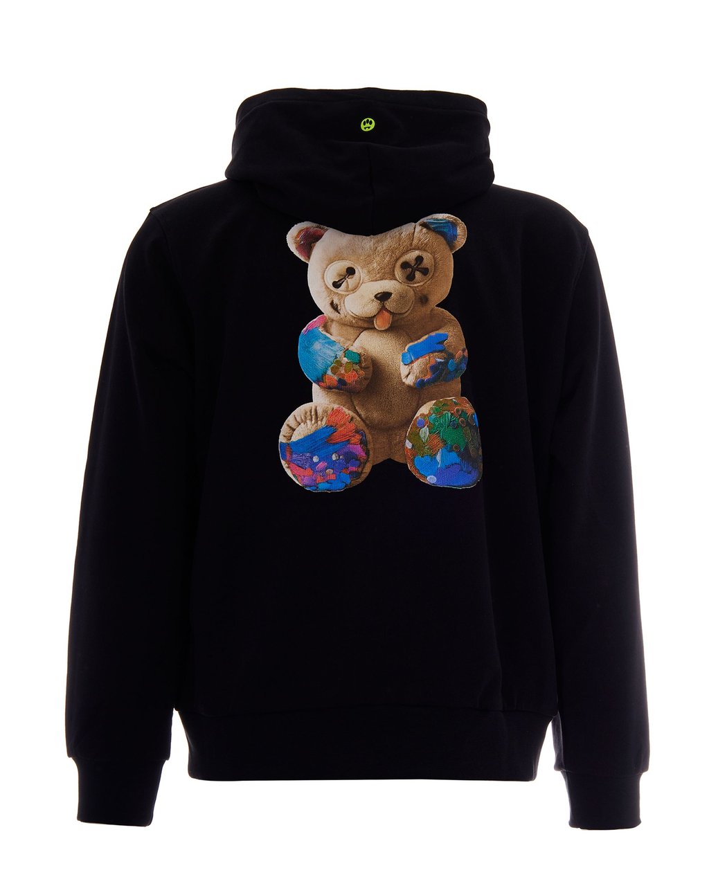 Barrow Black Cotton Hoodie with Bear Graphic and Logo Zwart