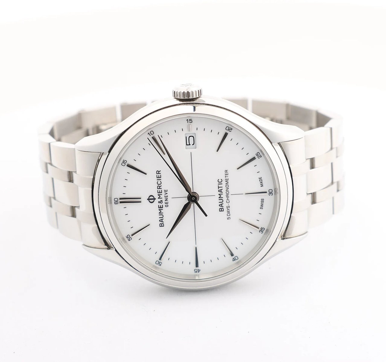Baume & Mercier Clifton Vomatic M0A10505 6197815 SS AT Watch with White Dial Divers