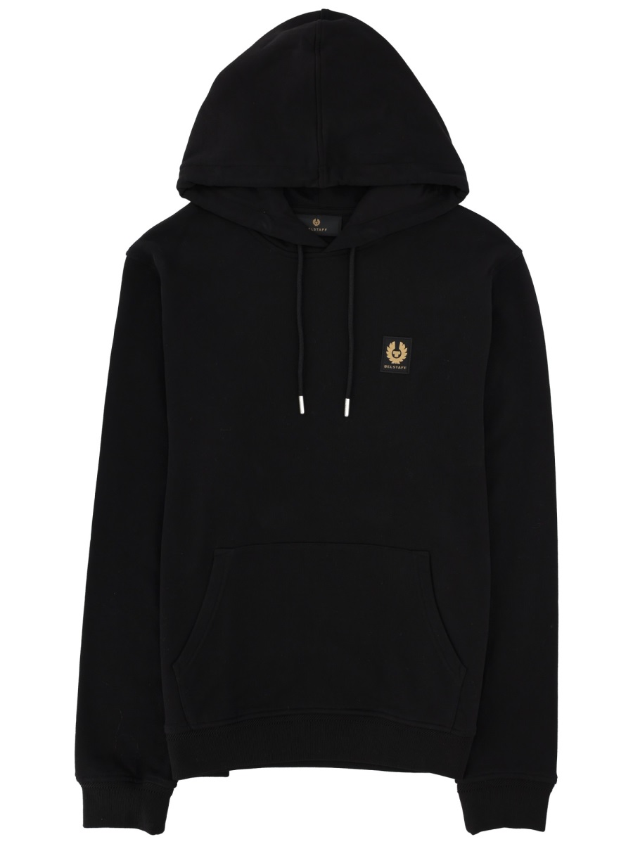 Belstaff Regular Fit Cotton Logo Hoodie Zwart