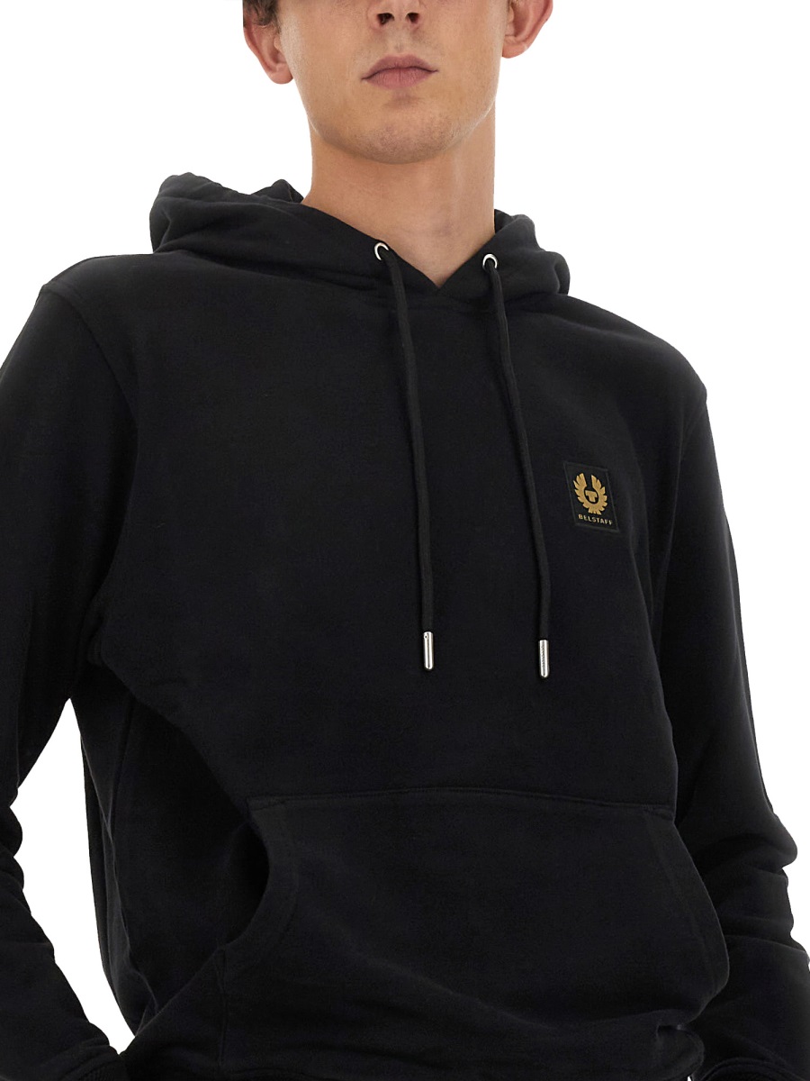 Belstaff Regular Fit Cotton Logo Hoodie Zwart